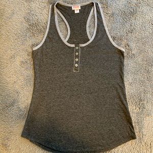 Gray racerback tank with buttons